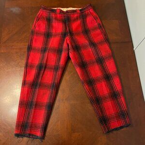 Vintage 1950s Red Plaid Wool Pants‎ Sanforized Rockabilly Button Fly USA  flaws
